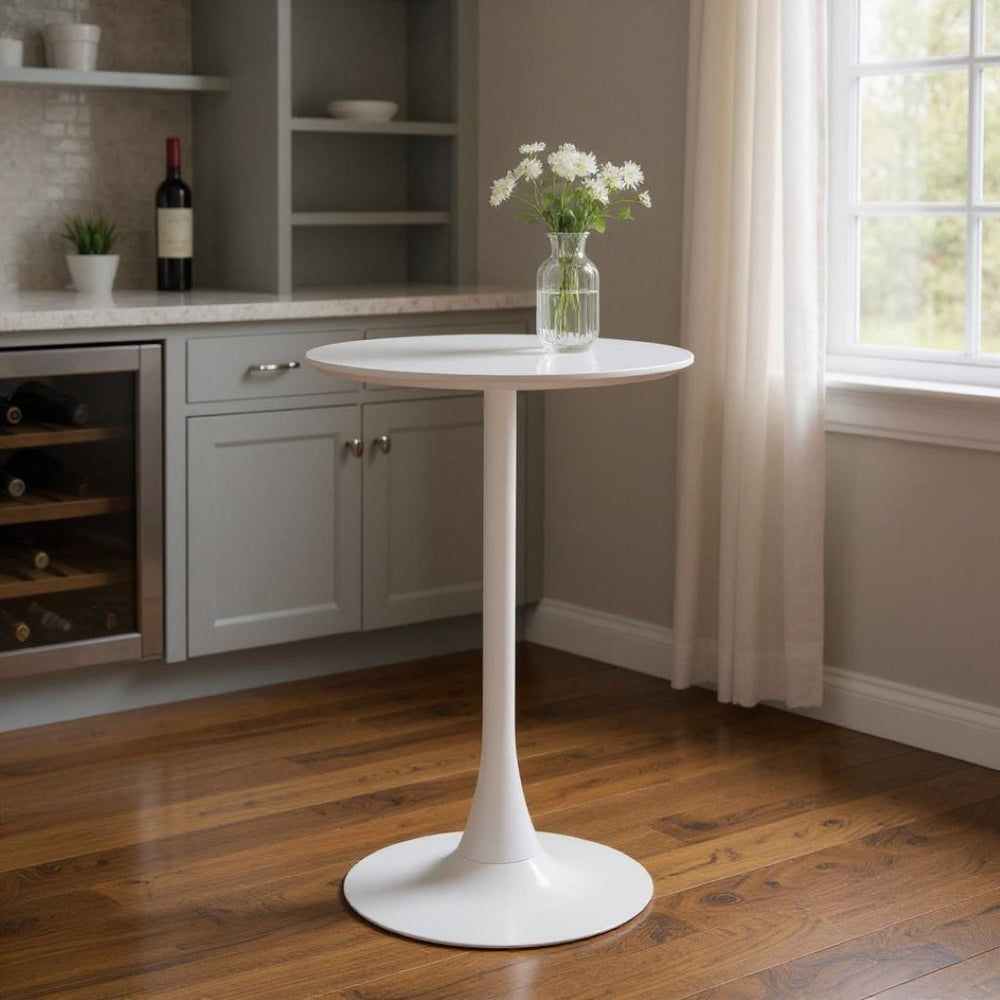 HomeRoots 24" Modern White Wood and Steel Bar Table - Sleek Design for Bistro, Café, or Home Entertaining 668817