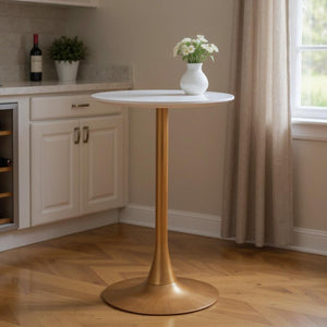 HomeRoots 24" Modern White and Gold Round Bar Table - Elegant Bistro-Style Design for Home or Commercial Use 668818
