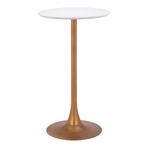 HomeRoots 24" Modern White and Gold Round Bar Table - Elegant Bistro-Style Design for Home or Commercial Use 668818