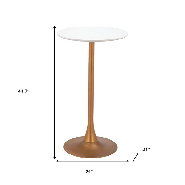 HomeRoots 24" Modern White and Gold Round Bar Table - Elegant Bistro-Style Design for Home or Commercial Use 668818