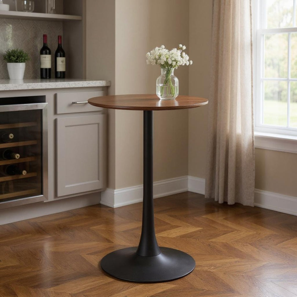 HomeRoots 24" Chic Brown & Black Wood Steel Bistro Table - Modern Round Design for Bars & Small Spaces 668819