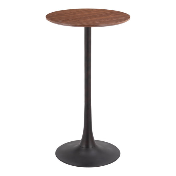 HomeRoots 24" Chic Brown & Black Wood Steel Bistro Table - Modern Round Design for Bars & Small Spaces 668819