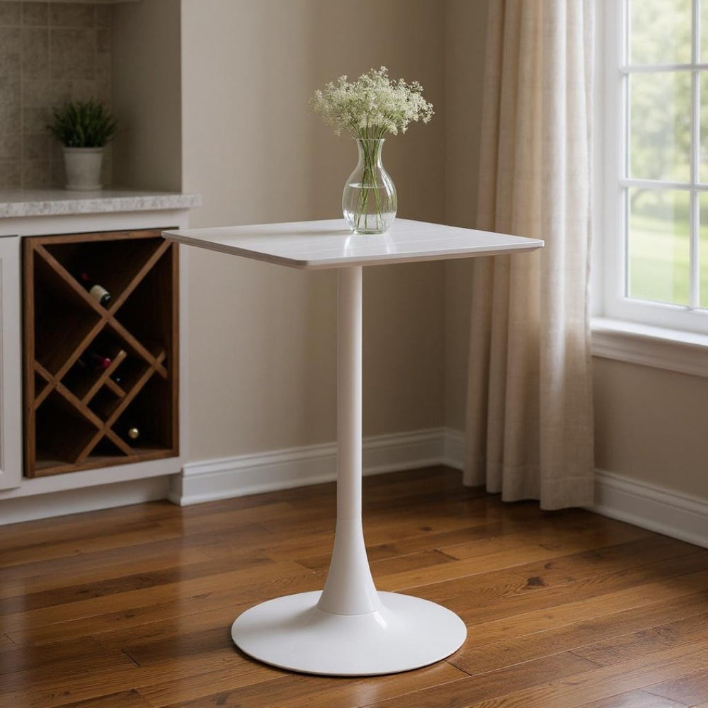 HomeRoots 24" Modern White Wood and Steel Square Bar Table - Durable, Stylish, Perfect for Home & Hospitality 668820