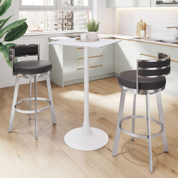 HomeRoots 24" Modern White Wood and Steel Square Bar Table - Durable, Stylish, Perfect for Home & Hospitality 668820