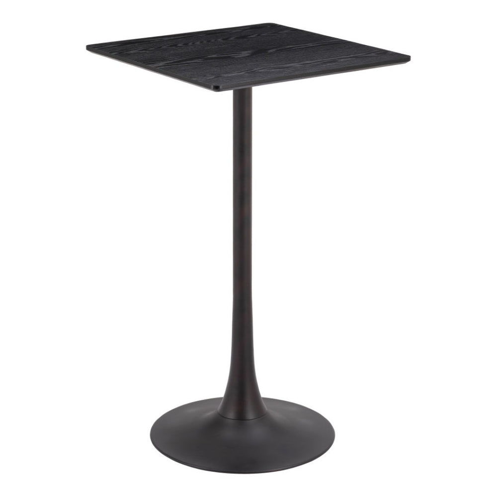 HomeRoots 24" Modern Black Wood and Steel Square Bar Table - Space-Saving Design for Home & Hospitality Use 668822