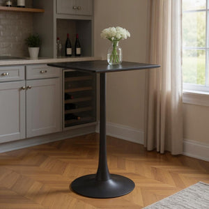 HomeRoots 24" Modern Black Wood and Steel Square Bar Table - Space-Saving Design for Home & Hospitality Use 668822