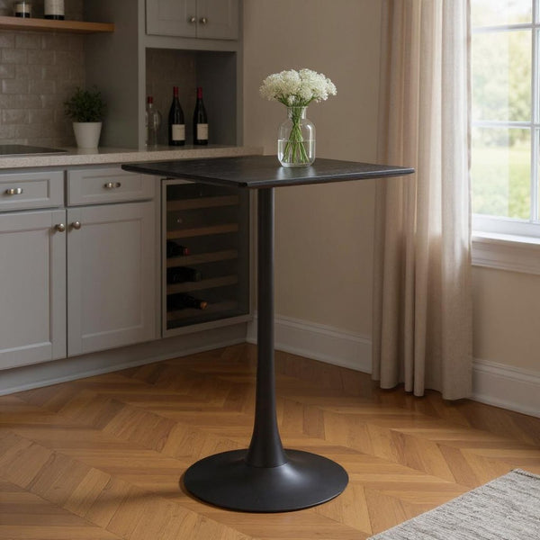 HomeRoots 24" Modern Black Wood and Steel Square Bar Table - Space-Saving Design for Home & Hospitality Use 668822