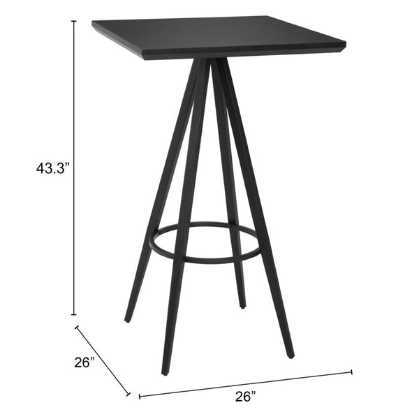 HomeRoots 26" Black Wood and Steel Square Bar Table - Modern High-Top Design for Stylish Dining & Hospitality Spaces 668824