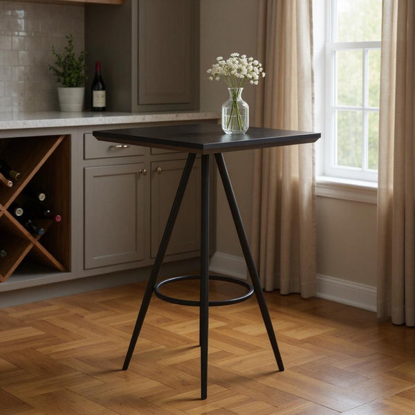 HomeRoots 26" Black Wood and Steel Square Bar Table - Modern High-Top Design for Stylish Dining & Hospitality Spaces 668824