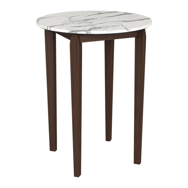HomeRoots 32" Modern Round Bar Table with White Faux Marble Top & Solid Wood Base for Stylish Dining 668825