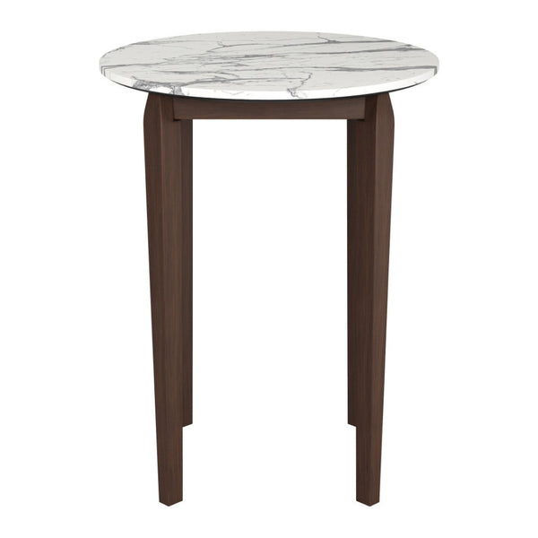 HomeRoots 32" Modern Round Bar Table with White Faux Marble Top & Solid Wood Base for Stylish Dining 668825