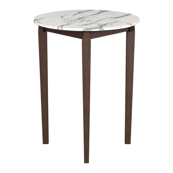 HomeRoots 32" Modern Round Bar Table with White Faux Marble Top & Solid Wood Base for Stylish Dining 668825