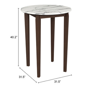 HomeRoots 32" Modern Round Bar Table with White Faux Marble Top & Solid Wood Base for Stylish Dining 668825