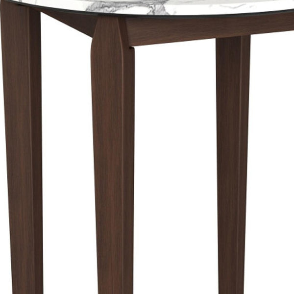 HomeRoots 32" Modern Round Bar Table with White Faux Marble Top & Solid Wood Base for Stylish Dining 668825