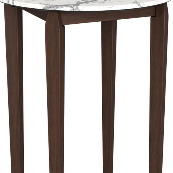 HomeRoots 32" Modern Round Bar Table with White Faux Marble Top & Solid Wood Base for Stylish Dining 668825