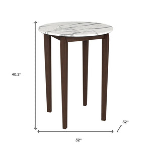 HomeRoots 32" Modern Round Bar Table with White Faux Marble Top & Solid Wood Base for Stylish Dining 668825