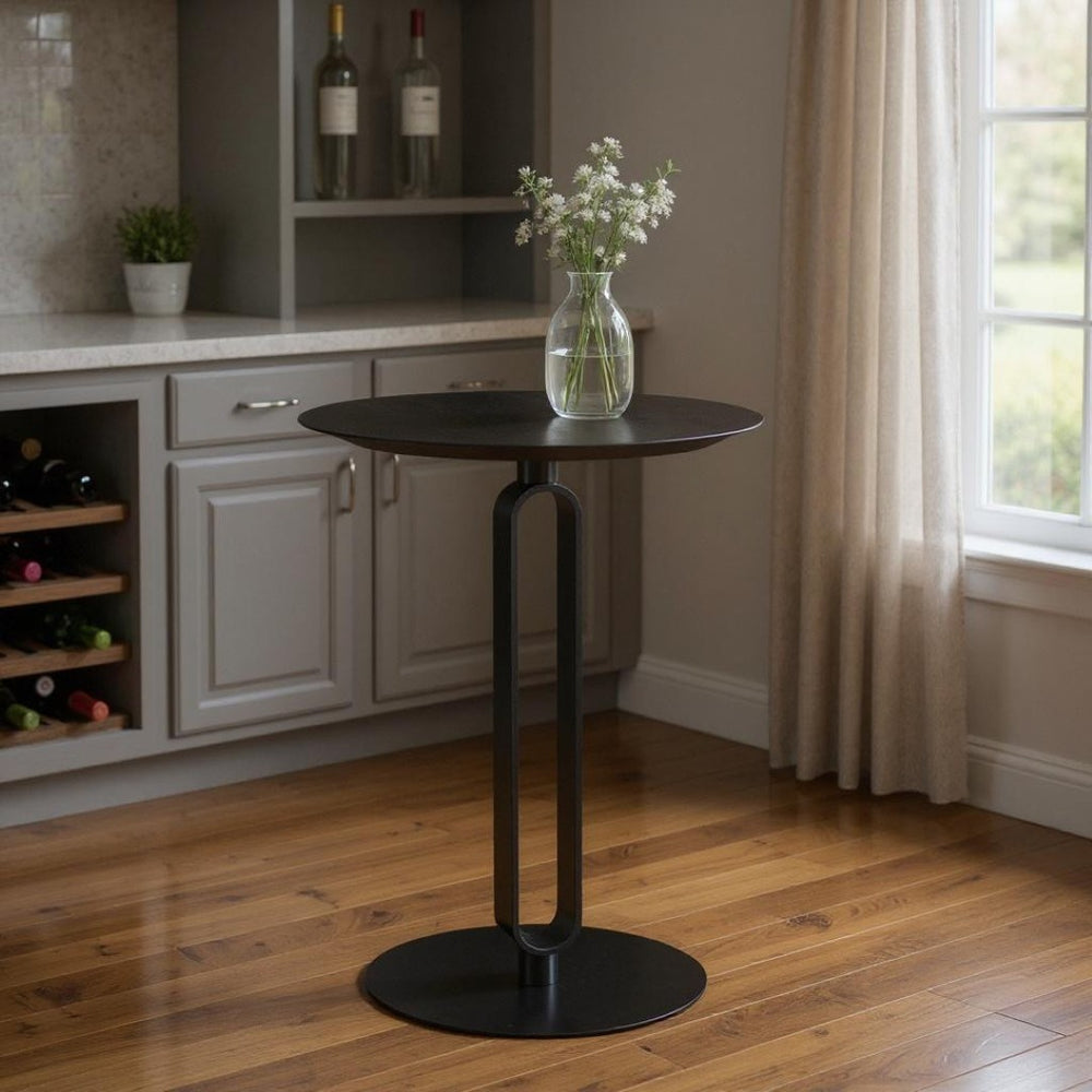 HomeRoots 24" Modern Black Wood and Steel Bar Table for Compact Spaces – Stylish Bistro Design for Two 668826