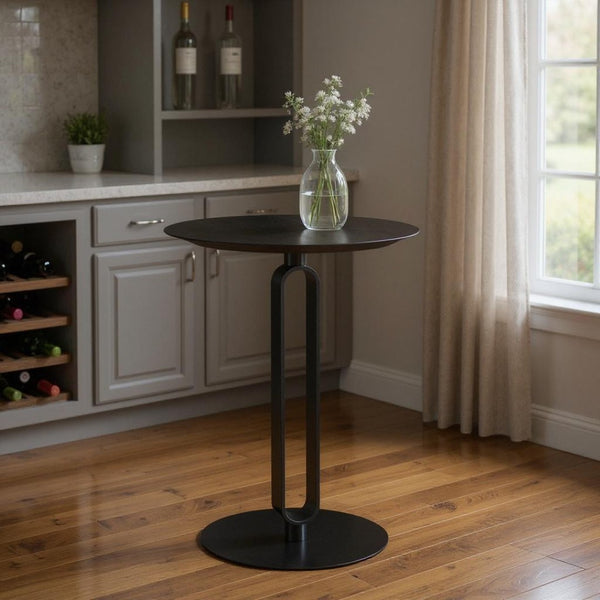 HomeRoots 24" Modern Black Wood and Steel Bar Table for Compact Spaces – Stylish Bistro Design for Two 668826