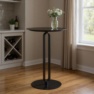 HomeRoots 24" Modern Black Wood and Steel Rounded Bar Table – Sleek Design for Compact Spaces & Entertaining 668827