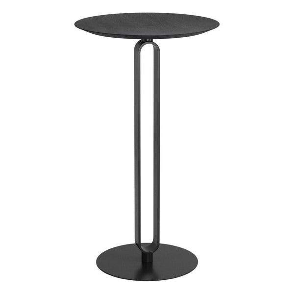 HomeRoots 24" Modern Black Wood and Steel Rounded Bar Table – Sleek Design for Compact Spaces & Entertaining 668827