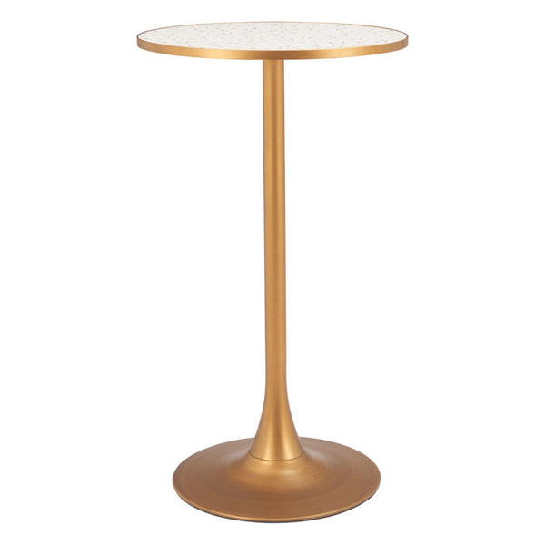 HomeRoots 24" Chic Beige and Gold Faux Terrazzo Bar Table - Modern Round Design for Stylish Dining & Socializing 668828