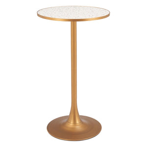 HomeRoots 24" Chic Beige and Gold Faux Terrazzo Bar Table - Modern Round Design for Stylish Dining & Socializing 668828