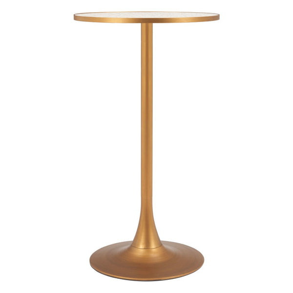 HomeRoots 24" Chic Beige and Gold Faux Terrazzo Bar Table - Modern Round Design for Stylish Dining & Socializing 668828