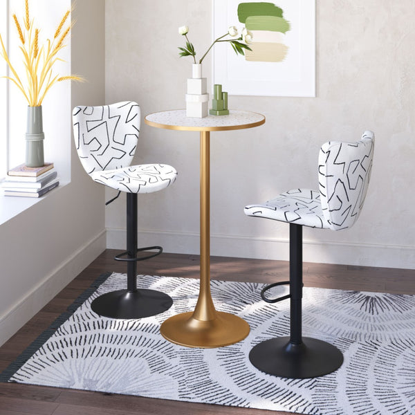 HomeRoots 24" Chic Beige and Gold Faux Terrazzo Bar Table - Modern Round Design for Stylish Dining & Socializing 668828