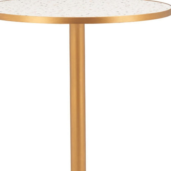 HomeRoots 24" Chic Beige and Gold Faux Terrazzo Bar Table - Modern Round Design for Stylish Dining & Socializing 668828