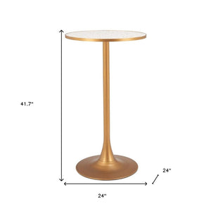 HomeRoots 24" Chic Beige and Gold Faux Terrazzo Bar Table - Modern Round Design for Stylish Dining & Socializing 668828