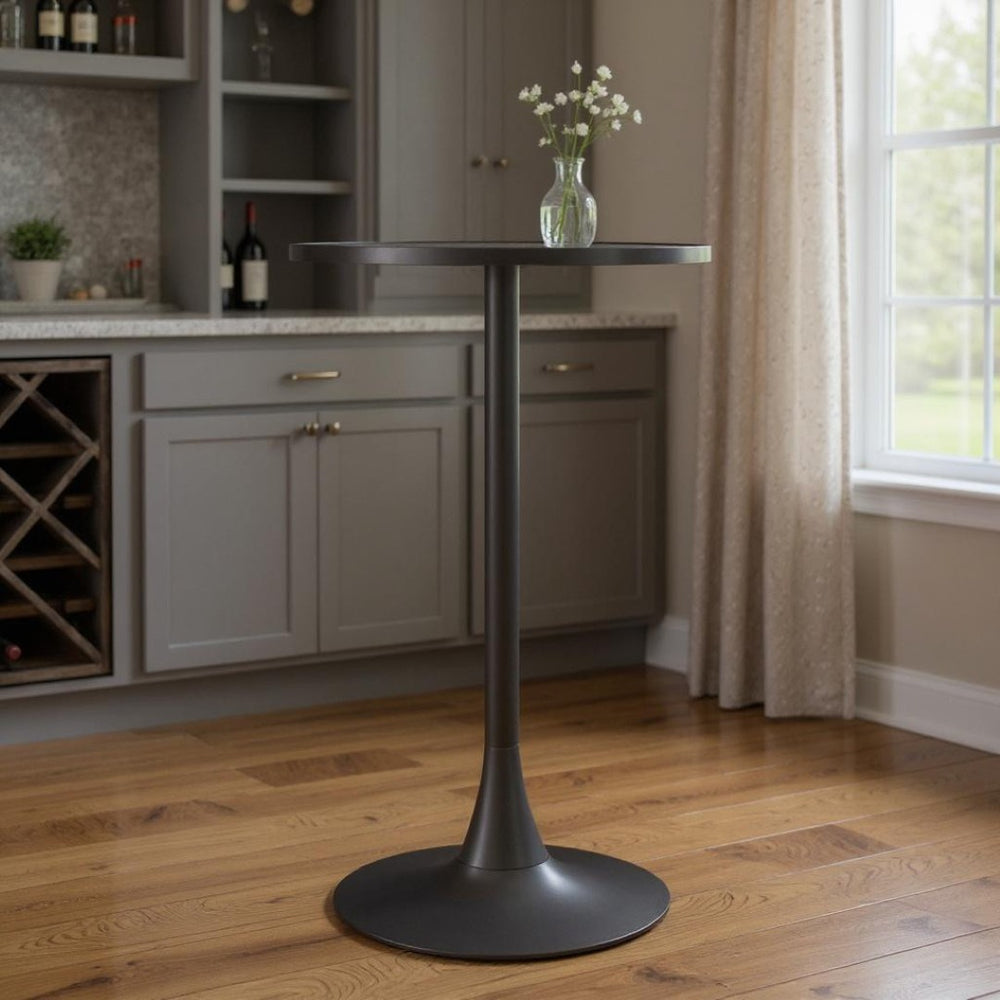 HomeRoots 24" Chic Gray and Black Faux Terrazzo Bar Table with Sturdy Steel Base for Modern Spaces 668829