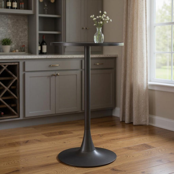 HomeRoots 24" Chic Gray and Black Faux Terrazzo Bar Table with Sturdy Steel Base for Modern Spaces 668829