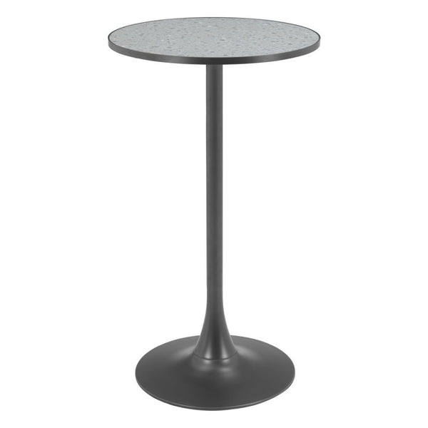 HomeRoots 24" Chic Gray and Black Faux Terrazzo Bar Table with Sturdy Steel Base for Modern Spaces 668829