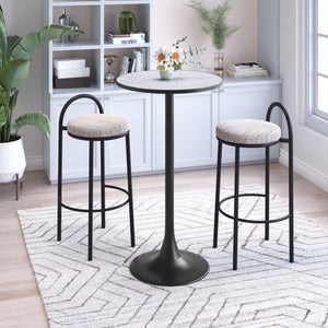 HomeRoots 24" Chic Gray and Black Faux Terrazzo Bar Table with Sturdy Steel Base for Modern Spaces 668829