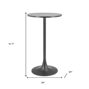 HomeRoots 24" Chic Gray and Black Faux Terrazzo Bar Table with Sturdy Steel Base for Modern Spaces 668829