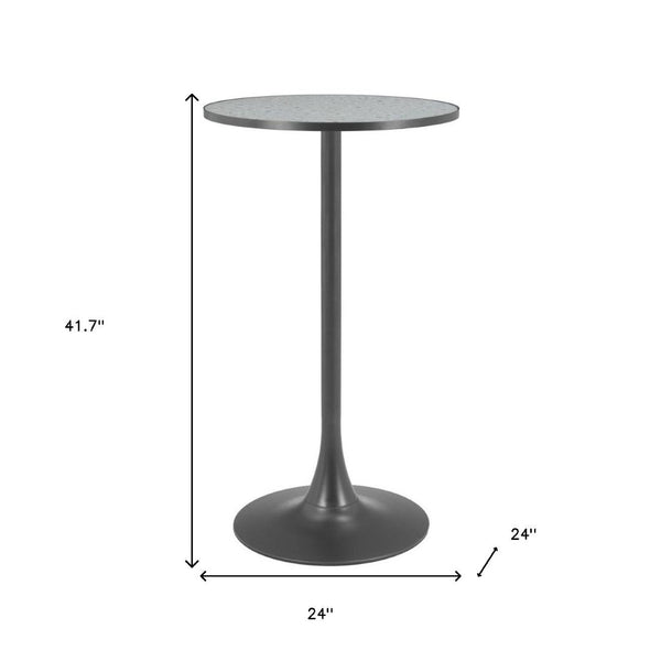 HomeRoots 24" Chic Gray and Black Faux Terrazzo Bar Table with Sturdy Steel Base for Modern Spaces 668829