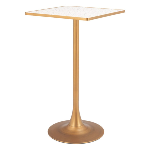 HomeRoots 24" Beige Faux Terrazzo Bar Table with Gold Steel Base - Modern High-Top Design for Stylish Spaces 668831