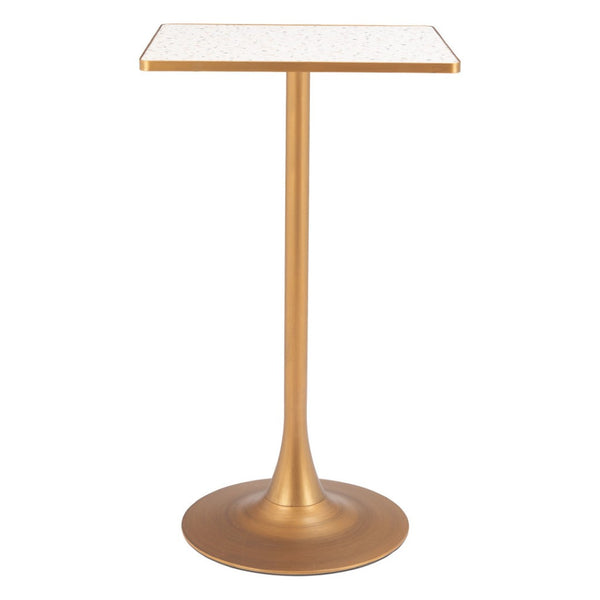 HomeRoots 24" Beige Faux Terrazzo Bar Table with Gold Steel Base - Modern High-Top Design for Stylish Spaces 668831
