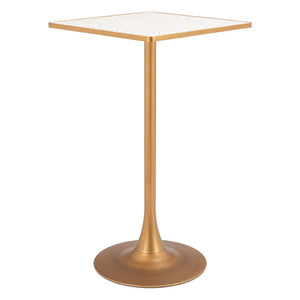 HomeRoots 24" Beige Faux Terrazzo Bar Table with Gold Steel Base - Modern High-Top Design for Stylish Spaces 668831