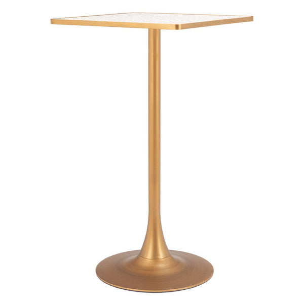 HomeRoots 24" Beige Faux Terrazzo Bar Table with Gold Steel Base - Modern High-Top Design for Stylish Spaces 668831