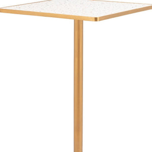 HomeRoots 24" Beige Faux Terrazzo Bar Table with Gold Steel Base - Modern High-Top Design for Stylish Spaces 668831