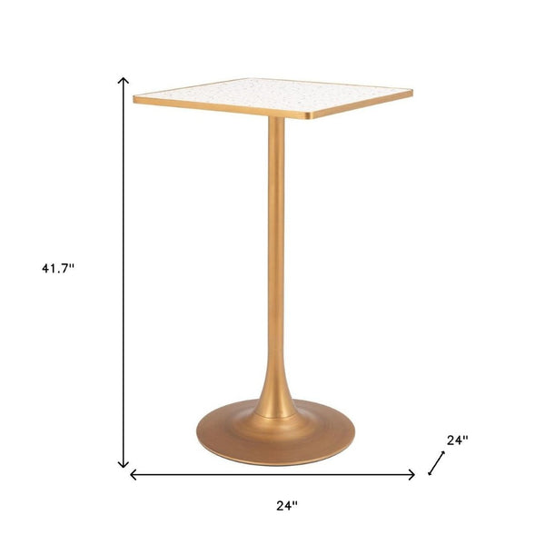 HomeRoots 24" Beige Faux Terrazzo Bar Table with Gold Steel Base - Modern High-Top Design for Stylish Spaces 668831