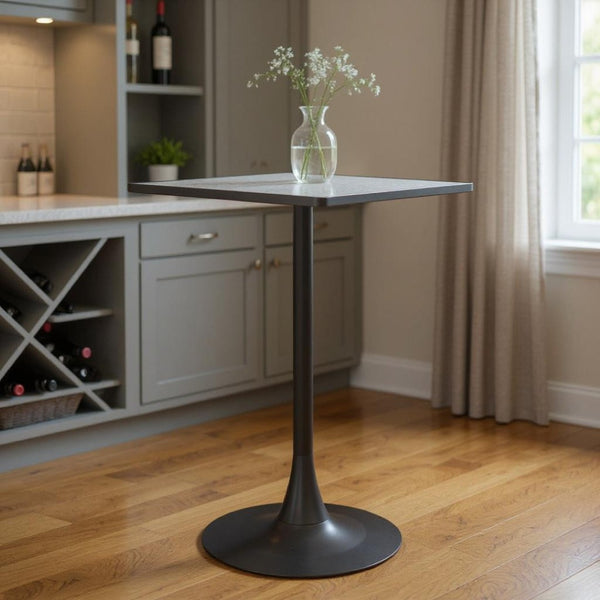 HomeRoots 24" Modern Gray Faux Terrazzo & Black Steel Square Bar Table for Stylish Dining & Gatherings 668832