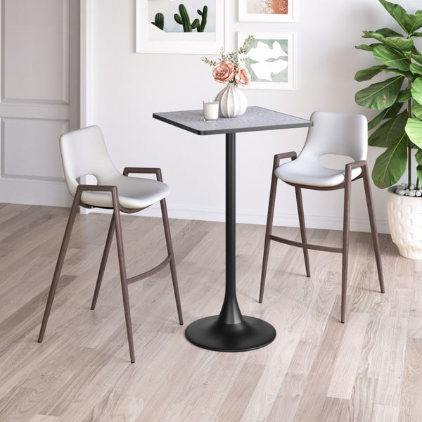HomeRoots 24" Modern Gray Faux Terrazzo & Black Steel Square Bar Table for Stylish Dining & Gatherings 668832