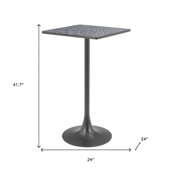 HomeRoots 24" Modern Black Faux Terrazzo & Steel Square Bar Table - Chic Design for Home & Hospitality Use 668833