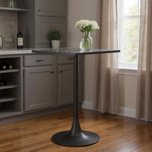HomeRoots 24" Modern Black Faux Terrazzo & Steel Square Bar Table - Chic Design for Home & Hospitality Use 668833