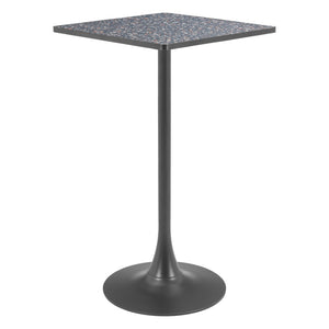 HomeRoots 24" Modern Black Faux Terrazzo & Steel Square Bar Table - Chic Design for Home & Hospitality Use 668833