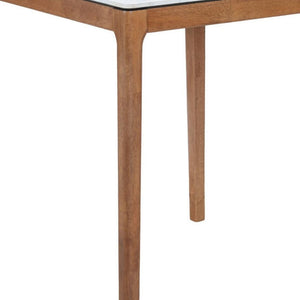 HomeRoots 32" Modern High-Top Square Bar Table with White Faux Marble Top and Natural Solid Wood Base Design 668834