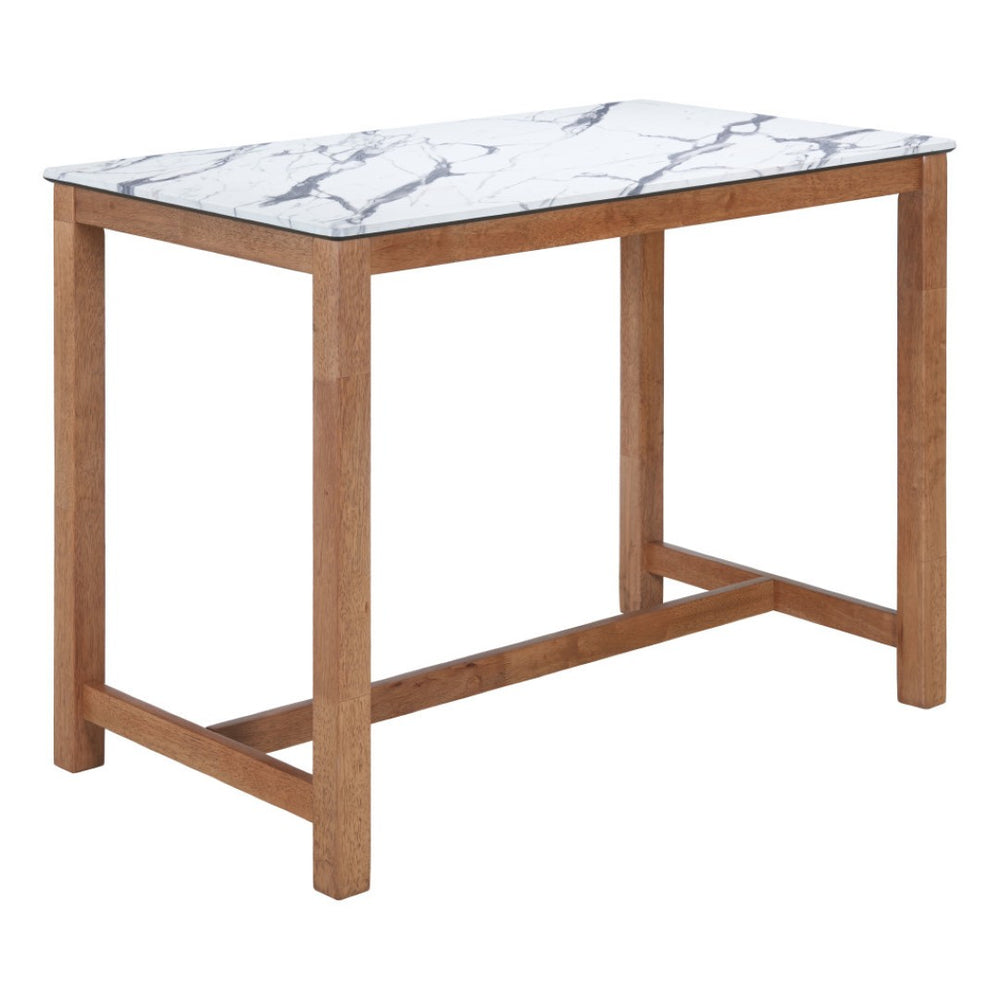 HomeRoots 48" Modern Rectangular Bar Table with White Faux Marble Top & Solid Wood Base for Stylish Dining 668835