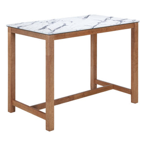 HomeRoots 48" Modern Rectangular Bar Table with White Faux Marble Top & Solid Wood Base for Stylish Dining 668835